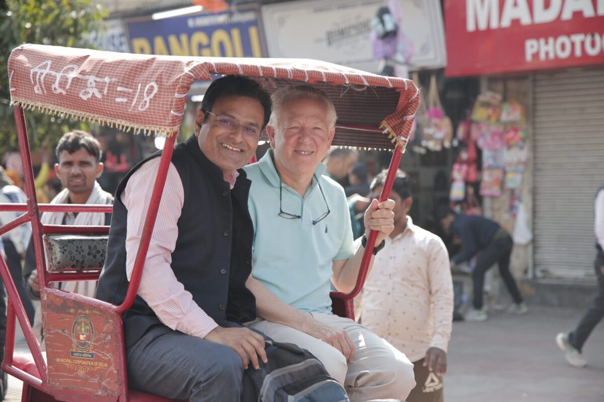 rickshaw ride with Professor Lear in India on Gay India Art History Tour